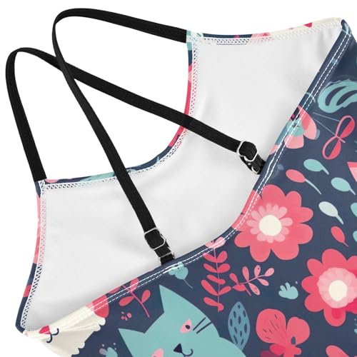 Cute Cat Flowers Floral Girls One Piece Swimsuit Beach Swimwear 208526534