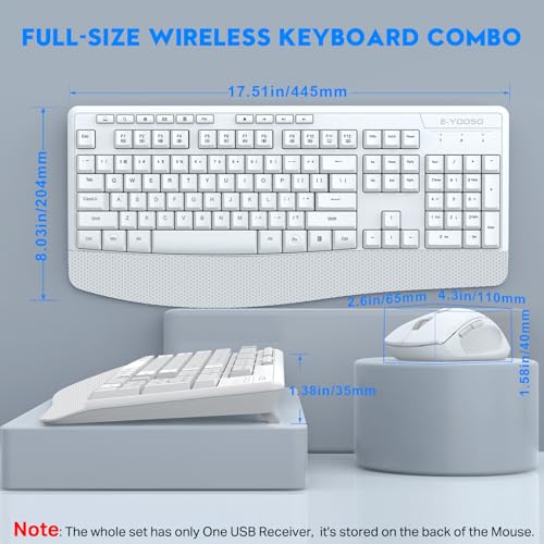 Image of Wireless Keyboard and Mouse Combo, Full Size Ergonomic with Wrist Rest