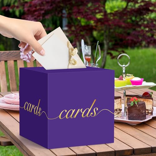 Image of Purple Card Box Gold Foil Wedding Favors Gift Card Boxes Post Box Receiving Money Box Holder for Wedding Reception, Baby Showers, Anniversary, Birthday Party, Retirement, Graduation Envelope Holder