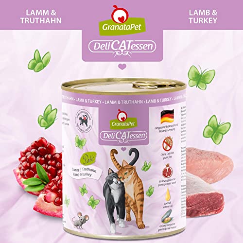 GranataPet Delicatessen Lamm & Truthahn, 6 x 800 g, Nassfutter für Katzen, Katzenfutter für Feinschmecker, Futter ohne Getreide & ohne Zuckerzusätze