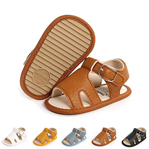 BENHERO Infant Baby Girls Boys Sandals Summer Toddler Slipper Soft Sole PU Leather Newborn First Walker Crib Shoes(6-12 Months Infant G/Brown)