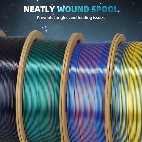 Image of 3D Printer Silk PLA Filament 1.75mm, Shiny Triple Color Bundle, Dimensional Accuracy + /- 0.02 mm, Easy to Print for Most FDM 3D Printers, 4 Spools 1KG Each