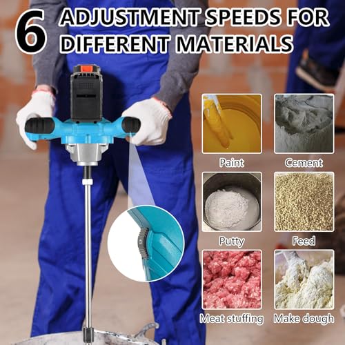 Akku Farbmörtelrührer, 3200W Brushless Farb Mörtelrührer mit Batterie, 6 Gang Variabler Mörtelrührer Betonmischer, Max 680r/min, Elektrisch Rührwerk Farbrührer Betonrührer für Farbe,Gips,Zement,Mörtel