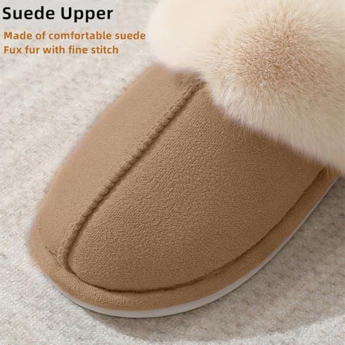 Womens Slipper Warm Comfy Fluffy Slip On Winter House Shoes Suede Slippers with Faux Fur Collar Lining Non-Slip Cozy Slippers for Indoor Outdoor3