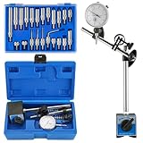 DASBET Dial Indicator with Magnetic Base Holder, Magnetic Dial Indicator Base Holder Fine Adjustable Long Arm 0-10mm Measuring Range Tester Gage Metric Dial Test Indicator Professional Gauge 0.01mm