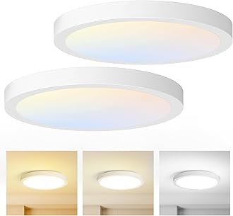 Flush Mount LED Ceiling Light Fixture, 3CCT 3000K/4000K/5000K Selectable Dimmable Modern Kitchen Recessed Ceiling Lamp, 15W 1200Lm 7 Inch Closet Round Super Slim for Living Room, Dining Room(Set of 2)