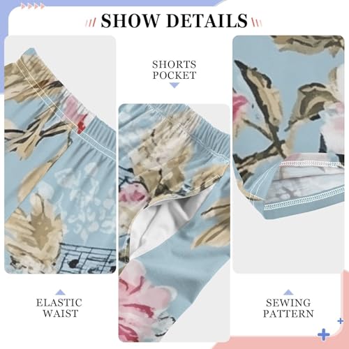 ZZXXB Music Note Peony Flower Boys Long Pants Soft Trousers Elastic Waist Kids Lounge Bottoms with Pockets S-XL4