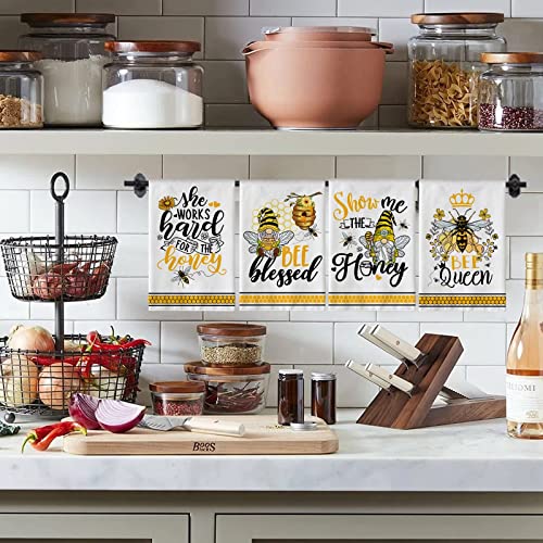 Hexagram Bee Kitchen Towels Set Of 4, Bee Hand Towels For Kitchen Housewarming Farmhouse Kitchen Gifts , Bee Gifts For Women #TOP5