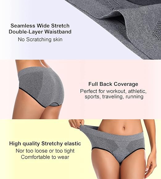 Annenmy Women's Underwear, Seamless Hipster Panties Women Breathable Tag Free Women Brief, Sport Wicking Underwear 5-Pack4