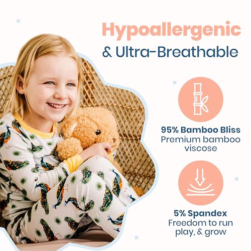 Zip N' Bear Pretty In Peacock Pajamas For Baby Girls - Soft Buttery Bamboo Viscose PJs – Trendy Kardashian-Style Sleepwear – Cozy Bedtime Wear for Toddlers & Kids - 7/8 Years Multicolor3