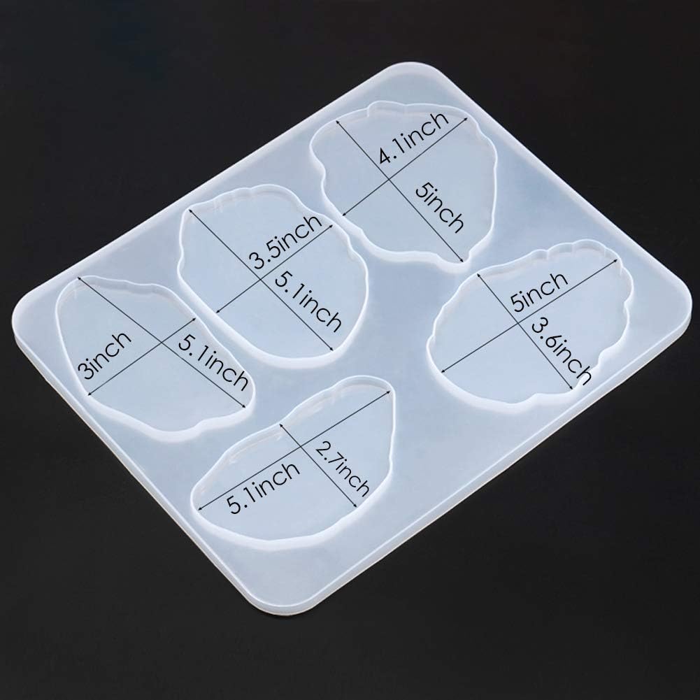 Resin Agate Slice Silicone Resin Mold,Coaster Mold with 5 Large Size Irregular Patterns, Epoxy Resin Mold for Making Cloud Shape Coaster, Jewelry Holders Dish, Home Decorations