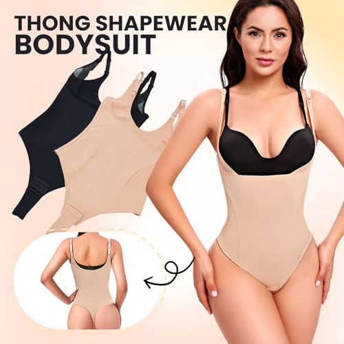 Thong Shapewear Bodysuit for Women Tummy Control Open Bust Body Shaper Slimmer Shaping Thong Underwear2