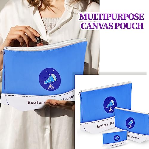 Image of FunBlast Multipurpose Canvas Pouch - Pack of 3 Pcs Pouch with Zipper Lock, Stationary Organizer Pouch, Travel Accessories Pouch Bag, Cosmetic Bag, Money Purse, Handbag (Universe)