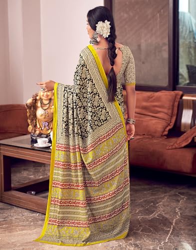 Image of SIRIL Women's Printed Cotton Saree with Unstitched Blouse Piece