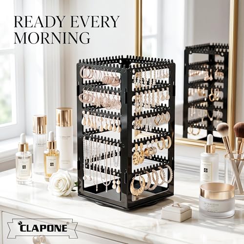 Image of CLAPONE 360 Rotating Earrings Stand Jewelry Display Organiser /Earrings organiser /Jewellery towers /jewellery stands /earring organizer box /chain organiser (Black Earring Stand, 1 Pcs)