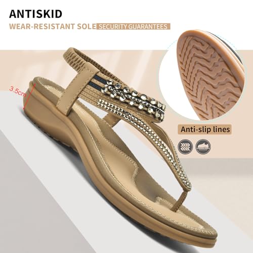 Image of Littleplum Womens Sandals Arch Support Slingback Rhinestone Dressy Sandals Comfort Summer Shoes Ankle Strap Elastic Flats for Beach Walking