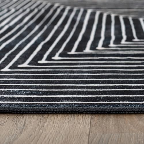 Rugshop Marbella Bohemian Stripes Washable Non Slip Runner Rug 2' x 10' Black