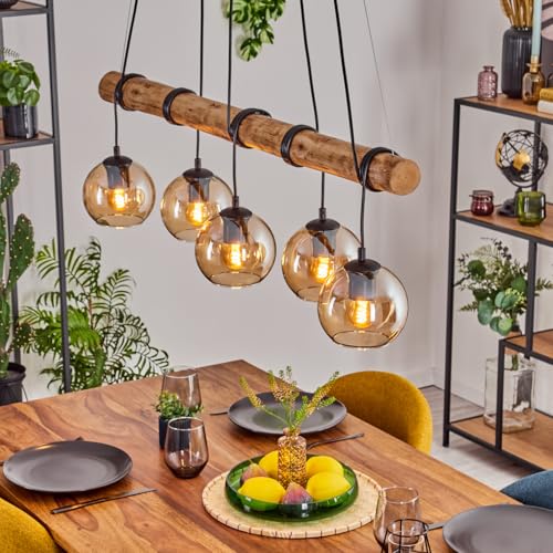 Suspension Koyoto 5 feux en métal noir et verre : l'élégance du design contemporain
