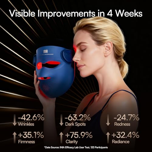Image of INIA Glow 4D Wireless Red Light Therapy Mask for face - Dual NIR, 320 LEDs, 4 Modes, Under-Eye Cooling, Cordless & Rechargeable LED Face Mask for Home & Travel, Skincare Gifts for Women Mom Wife, Blue