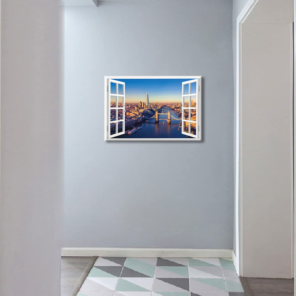 TISHIRON 3D Window Effect London Canvas Art Wall Framed Capital of England Cityscape Home Decor Natural View Pictures for Home Living Room Wall Decor Posters Prints Ready to Hang - Image 4