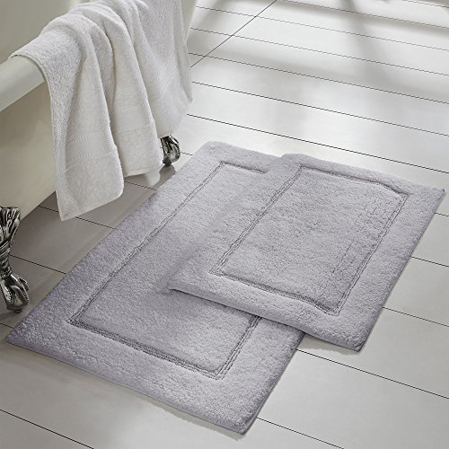 Image of Modern Threads 2-Pack Solid Loop with Non-Slip Backing Bath Mat Set 17-inch by 24-inch & 21-inch by 34-inch, Silver