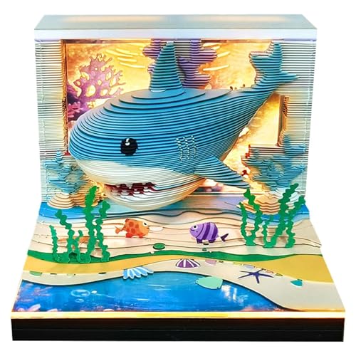 Bloc-notes 3D Requin avec éclairage LED calendrier 2026 sculpture papier découpé