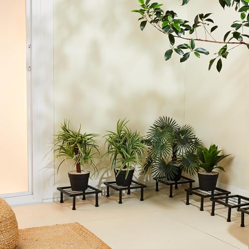 Image of Amazon Brand - Solimo Premium Metal Flower Pot Plant Stand (Black, Set of 8) |Heavy Gauge Iron Pot Stand | Gamla Stand for Home | Plant Stand for Balcony /Living Room