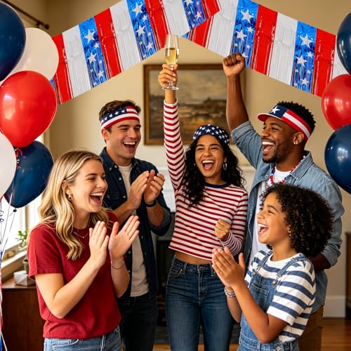Image of BEISHIDA 3 Packs 30 Feet Metallic Foil Fringe Garland Tinsel Streamers Shiny Wall Hanging Tinsel Fringe Banners for Car Floats Birthday Wedding Graduation Party Decoration Red White Blue Mixed Stars