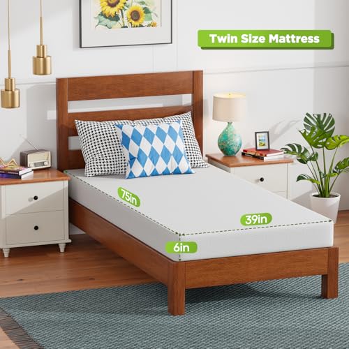 Image of FDW 6 Inch Twin Mattress, Gel Memory Foam, Medium Firm Support, Pressure-Relieving & Cool Sleep, Removable Washable Zipper Cover, Bed-in-a-Box, CertiPUR-US Certified