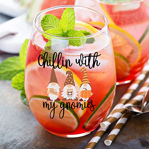 Toasted Tales Chillin With My Gnomes | Fall Glass | Season Holiday Glassware | Cute Glass Tumbler | Novelty Gifts For Her | Girls Weekend | Autumn Thanksgiving Gifts #TOP2