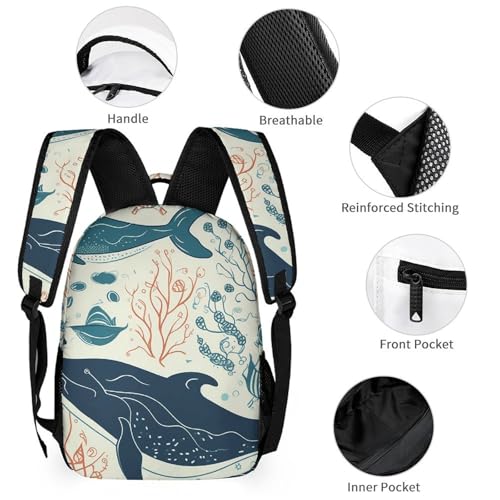 Underwater Whale Backpack Set 3 Piece, Durable Backpack Insulated Lunch Bag Portable Pencil Case for Men Women3