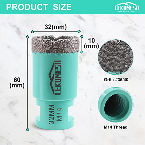 LEKOMESH Diamond Core Drill Bits 32MM, Vacuum Brazed Diamond Hole Saw for Porcelain Ceramic, Marble, Granite, Stone, Quartz - Image 2