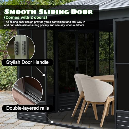 Domi 12x15FT Outdoor Sunroom, All-Season Solarium Gazebo with Galvanized Steel Roof, 4 Sliding Doors, Detachable PVC Screen, Aluminum Permanent Sun Room for Patio Deck Garden - Image 4