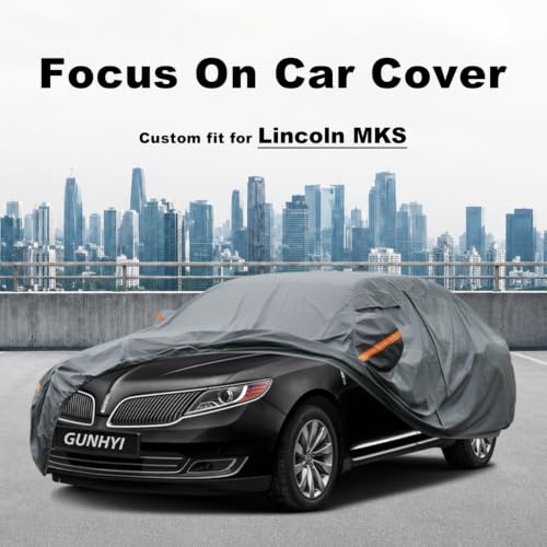 Image of GUNHYI Premium Car Cover Custom Fit Lincoln MKS, 16 Layers Heavy Duty Car Cover Waterproof All Weather with Zipper Door for Sun Rain Snow Dust Uv Protection