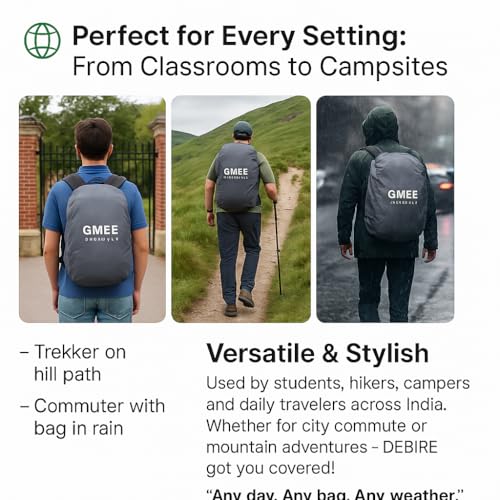Image of Waterproof Nylon Backpack Rain & Dust Cover for 35L-50L Bags | Travel, Trekking, Hiking Bag Cover with Carry Pouch | Adjustable School & Luggage Cover - Grey (1 Pc)