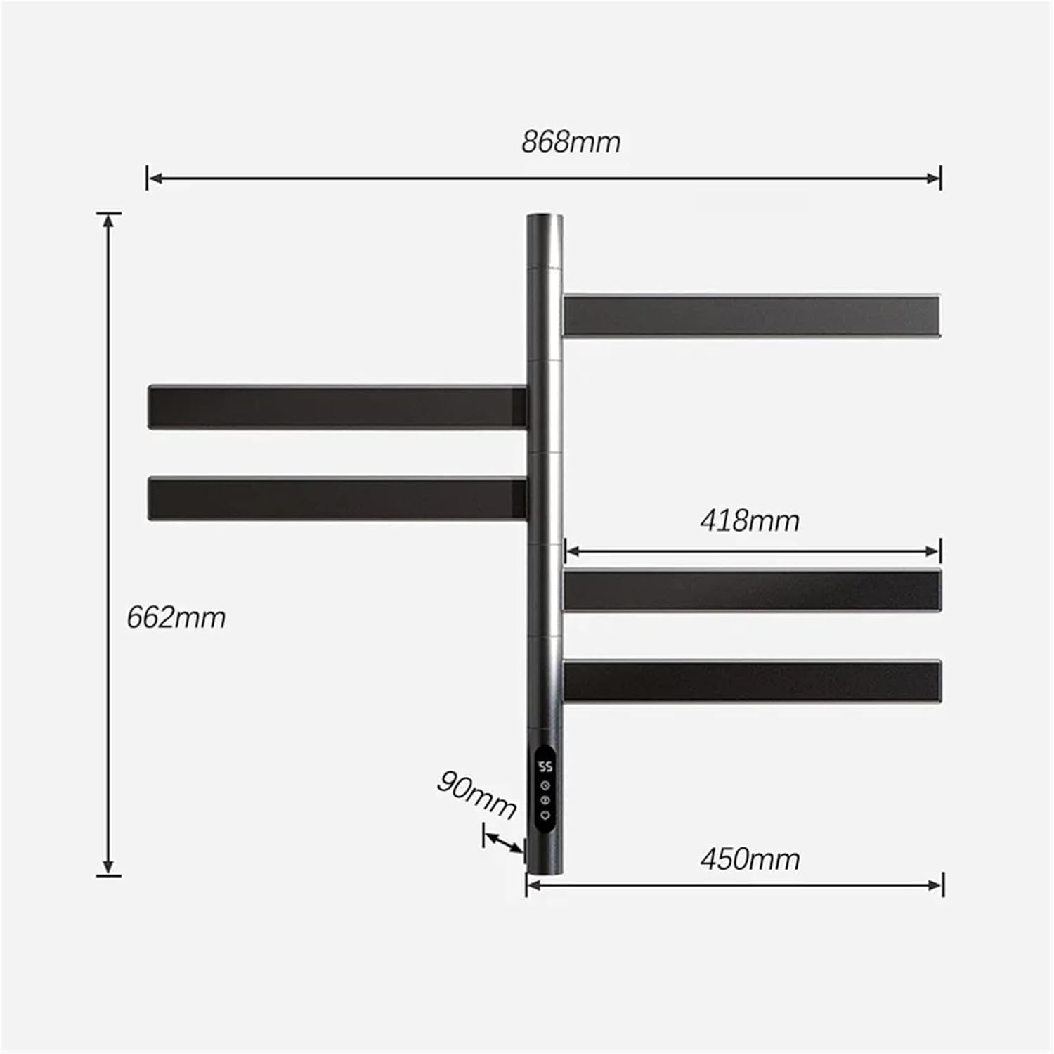 Bathroom Accessories Black Electric Towel Rack Smart Touch Temperature Timing Towel Warmer Rotatable Electric Heated Towel Rail,White