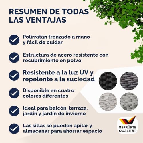 Miniatura 8 de Casaria Set 8x Sillas Jardín Poliratán Apilables 160kg Asiento Ergonómico Reposabrazos Resistente Intemperie Interior Exterior Terraza Balcón Crema