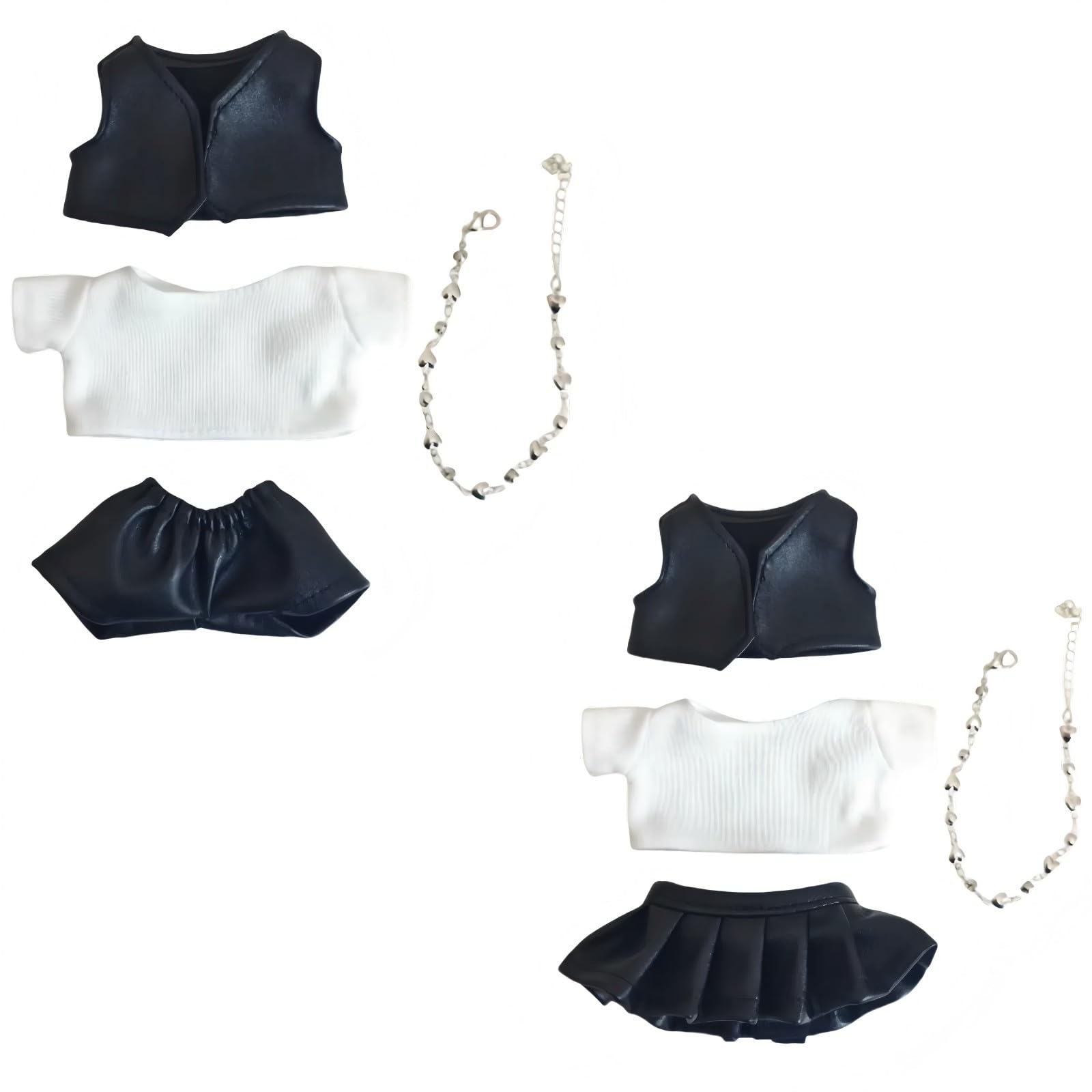 Ultimate 8-Piece Doll Clothing Bundle for 17cm(6.7 Inch) Dolls: 2 Full Outfits with Tops, Bottoms, Vests & Necklaces (Doll Outfit & Accessories 2-in-1 Set)