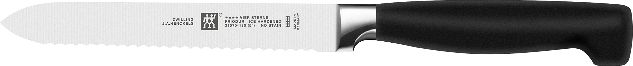 ZWILLING Selbstschärfender Messerblock, 7-tlg., Holzblock, Messer und Schere aus rostfreiem Spezialstahl/Kunststoff-Griff, Vier Sterne & Gemüsemesser-Set, 3 tlg., Kunststoffgriff, schwarz