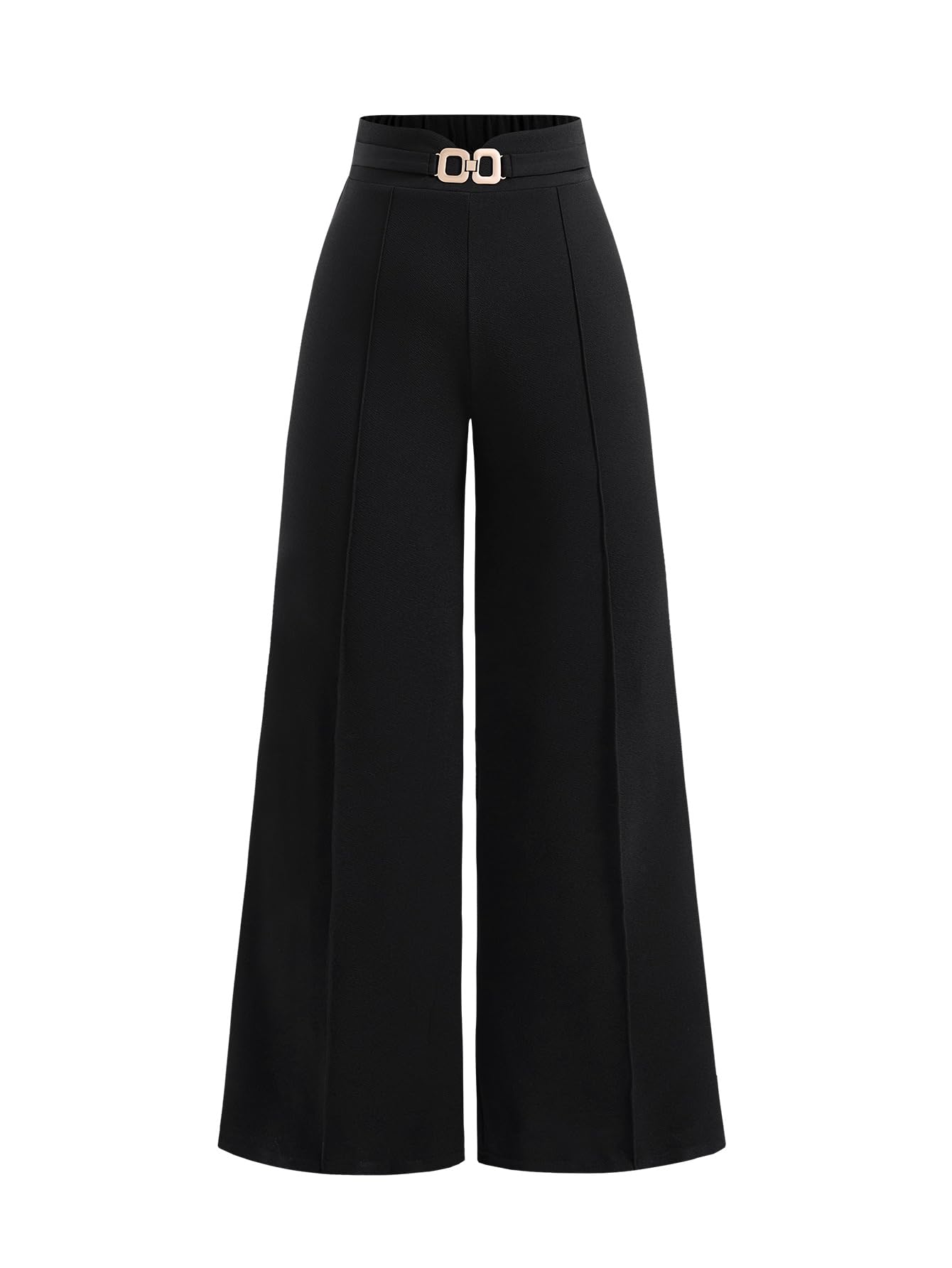 Womens Plus Size Chain Wide Leg Dress Pants High Elastic Waist Work Office Trousers