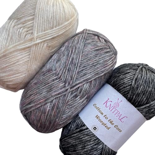 Image of Cotton to The Core Worsted Cotton Yarn, 3-Pack (654Yds /300G), Snowy Night | Worsted Weight Cotton Yarn for Crocheting with Free Patterns, Beginners Friendly - #4 Medium Worsted Weight Yarn for Knitting