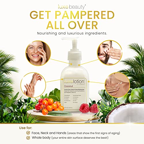 Luxe Beauty Non-Greasy Hyaluronic Acid Moisturizer For Face, Neck, And Hands – Coconut-Scented Lotion, Silicone-Free, No Fillers - With Organic & Plant-Based Ingredients - Anti-Aging Facial Cream #TOP3