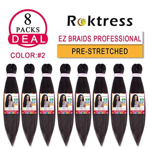 EZ Braiding Hair Professional (Pre-Stretched Braid) Itch Free Braiding Hair Synthetic Hair Braids for Women (20 Inch (Pack of 8), 2# Dark brown)