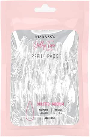 Kiara Sky Gelly Tip Soak Off Nails Refill Packs - Stiletto Shape (Medium Length) (Sizes 6, 7, 8, 9)