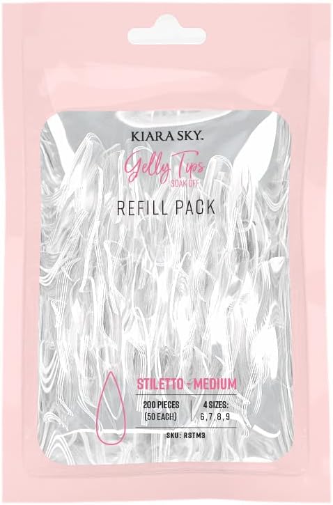 Kiara Sky Gelly Tip Soak Off Nails Refill Packs - Stiletto Shape (Medium Length) (Sizes 6, 7, 8, 9)