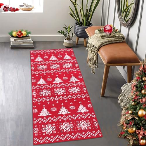 Christmas Area Rug 2x6 Washable Mats Entry Rug for Living Room Bedroom Dining Room Easy Care Indoor Floor,Red