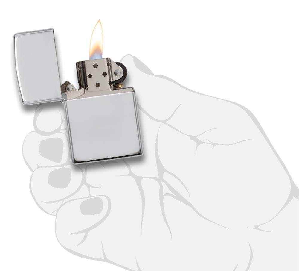 Zippo Sturmfeuerzeug - High Polish Sterling Silver, Base Model - Nachfüllbar - Wiederverwendbar - Windfestes Design - Geschenkbox - Made in USA