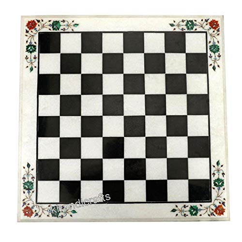 18 x 18 Inches Square Marble Coffee Table Top White Chess Board Table