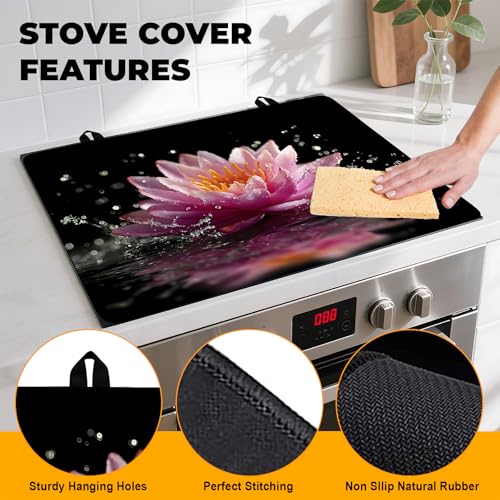Image of Stove Top Cover for Home Decoration Kitchen Pad Washable Cooktop Covers Countertop Stove Protector Mat for Home Kitchen Cooktops (pink flower, 28 inchx20 inch)