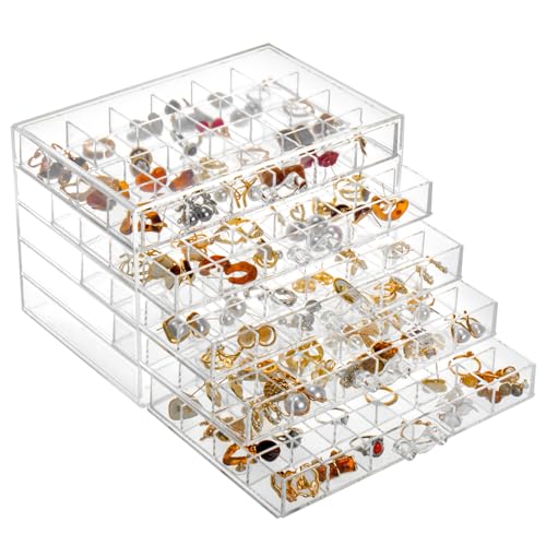 Earring Storage Box Organizer, Acrylic Jewelry Storage Box Holder 5 Drawers Transparent Jewelry Display Stand with 120 Small Compartments Gift Boxes for Women Girls (Clear) 6